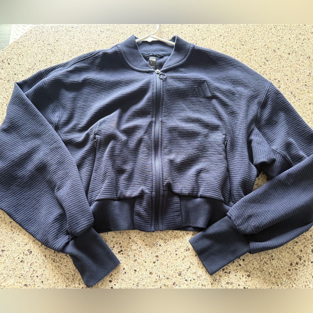 Adidas Navy Blue Cropped Bomber Jacket